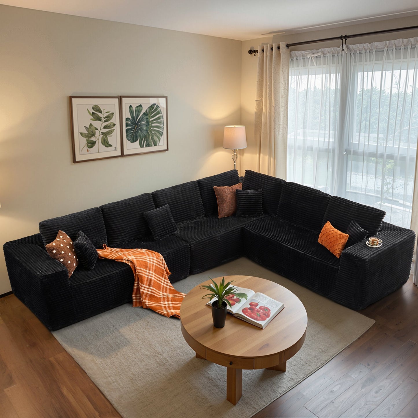 OVIOS L-Shaped Cloud Sectional Sofa with Chaise - Plush Corduroy, Memory Foam & No Assembly