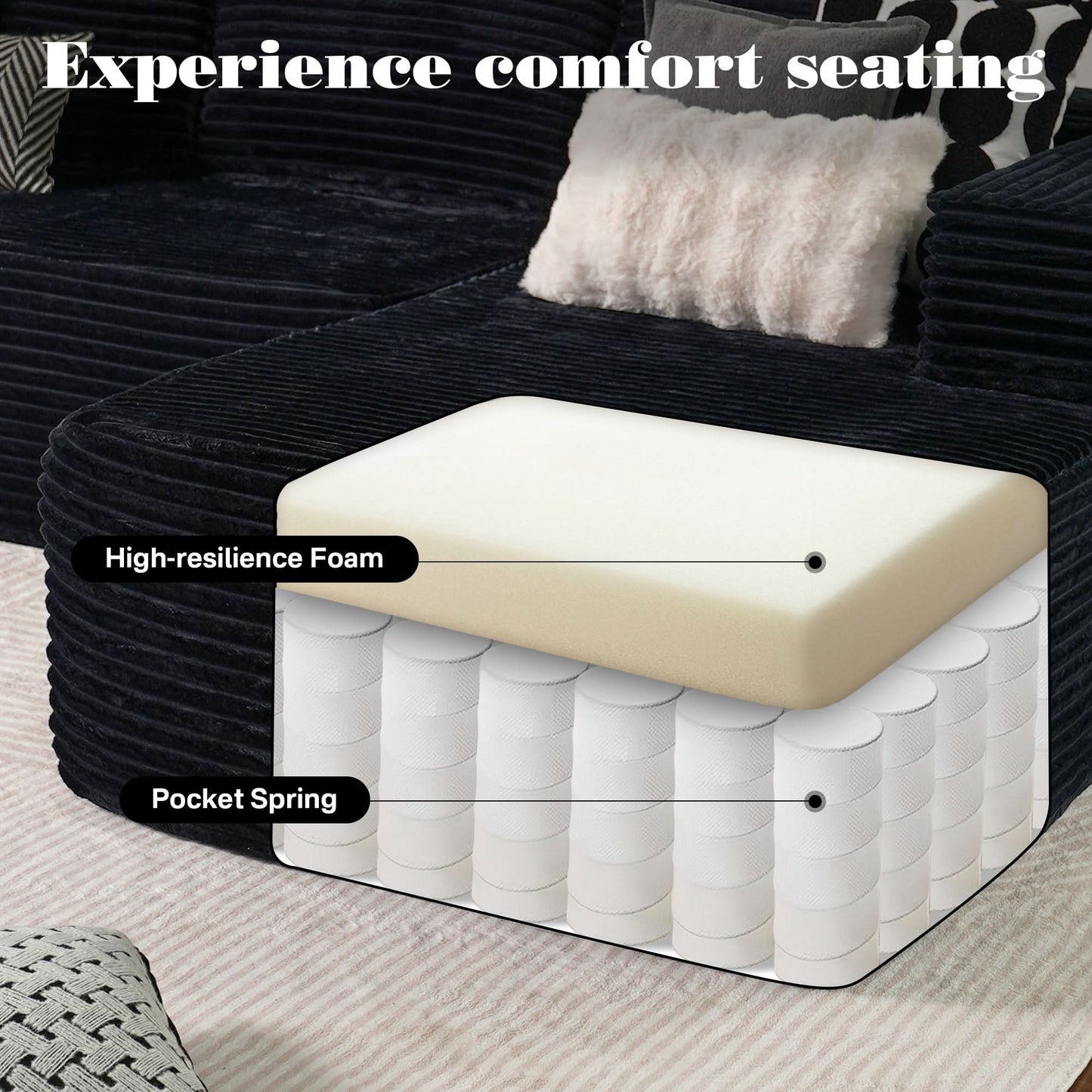 OVIOS 104" L-Shape Modular Couch with Chaise, Plush Corduroy Fabric, No Assembly Required