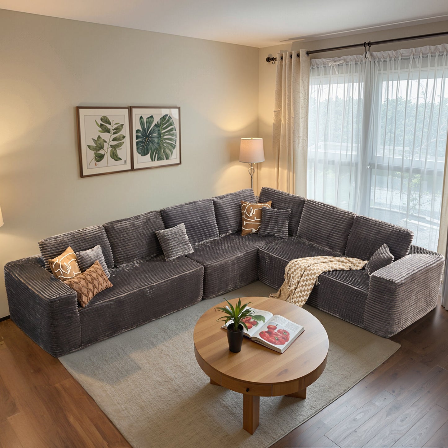 OVIOS L-Shaped Cloud Sectional Sofa with Chaise - Plush Corduroy, Memory Foam & No Assembly