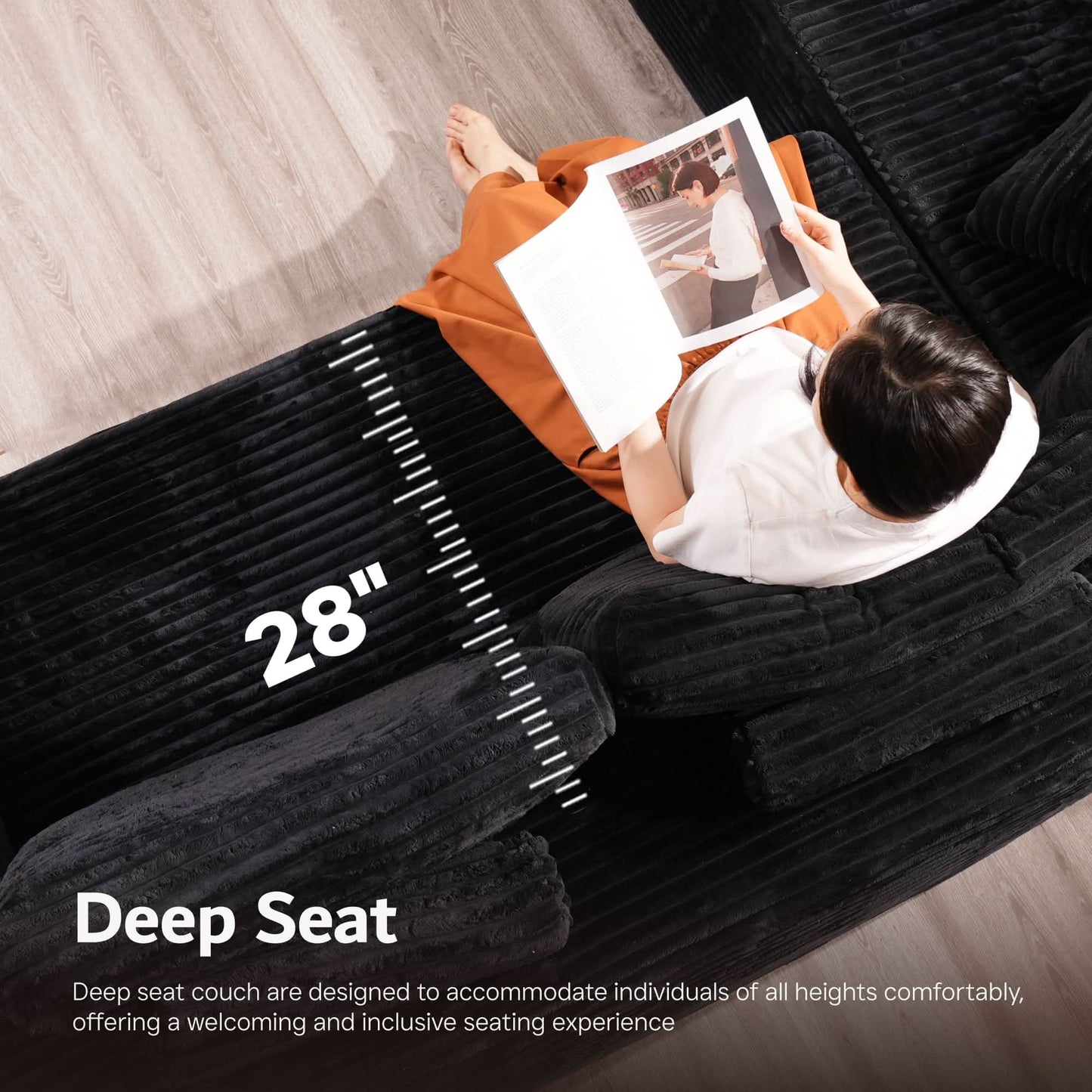 OVIOS Modular Cloud Sofa Corduroy with Memory Foam, U-Shaped Chaise, No Assembly Required