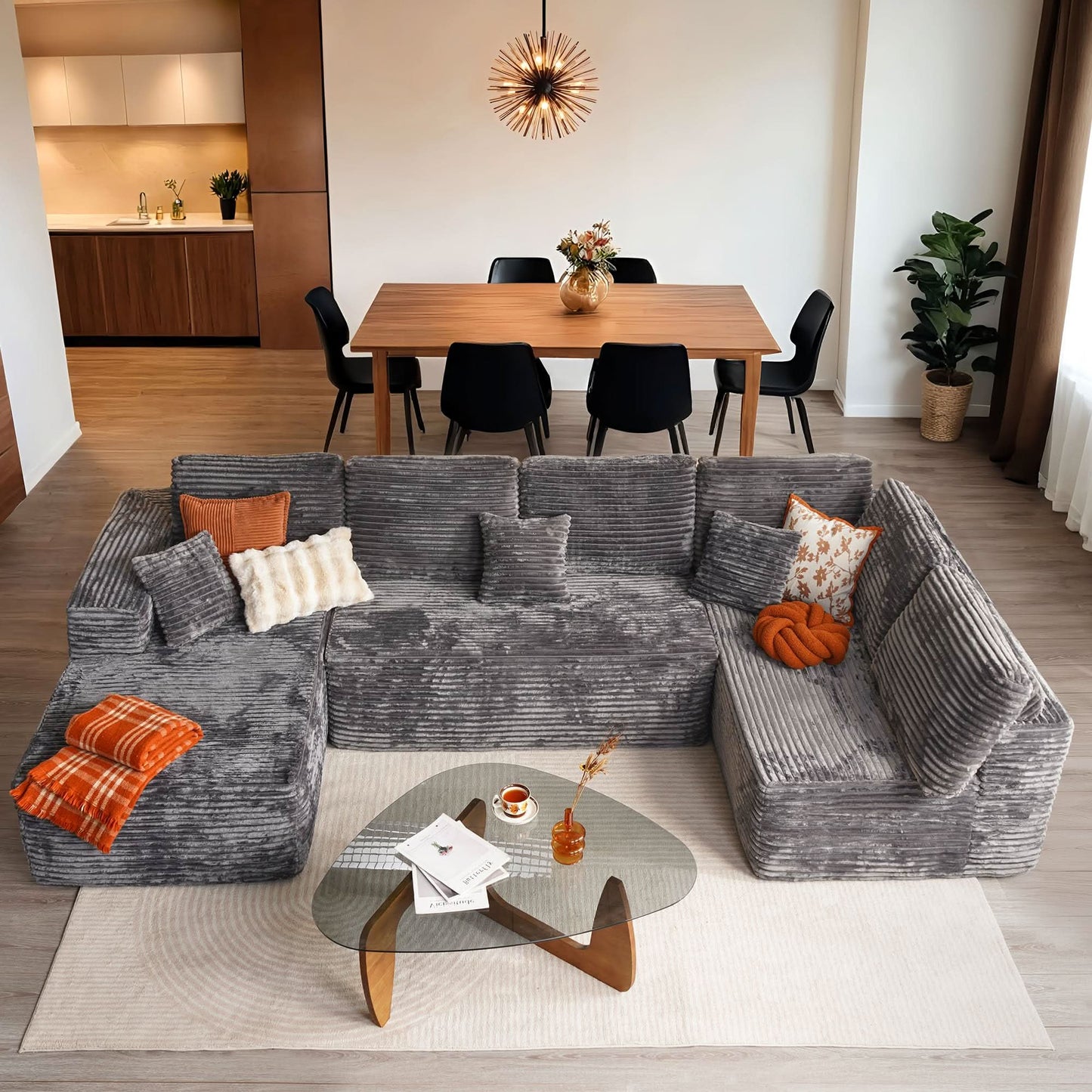 OVIOS Modular Sectional Cloud Sofa, Plush Corduroy with Memory Foam, U-Shaped Chaise, No Assembly Required