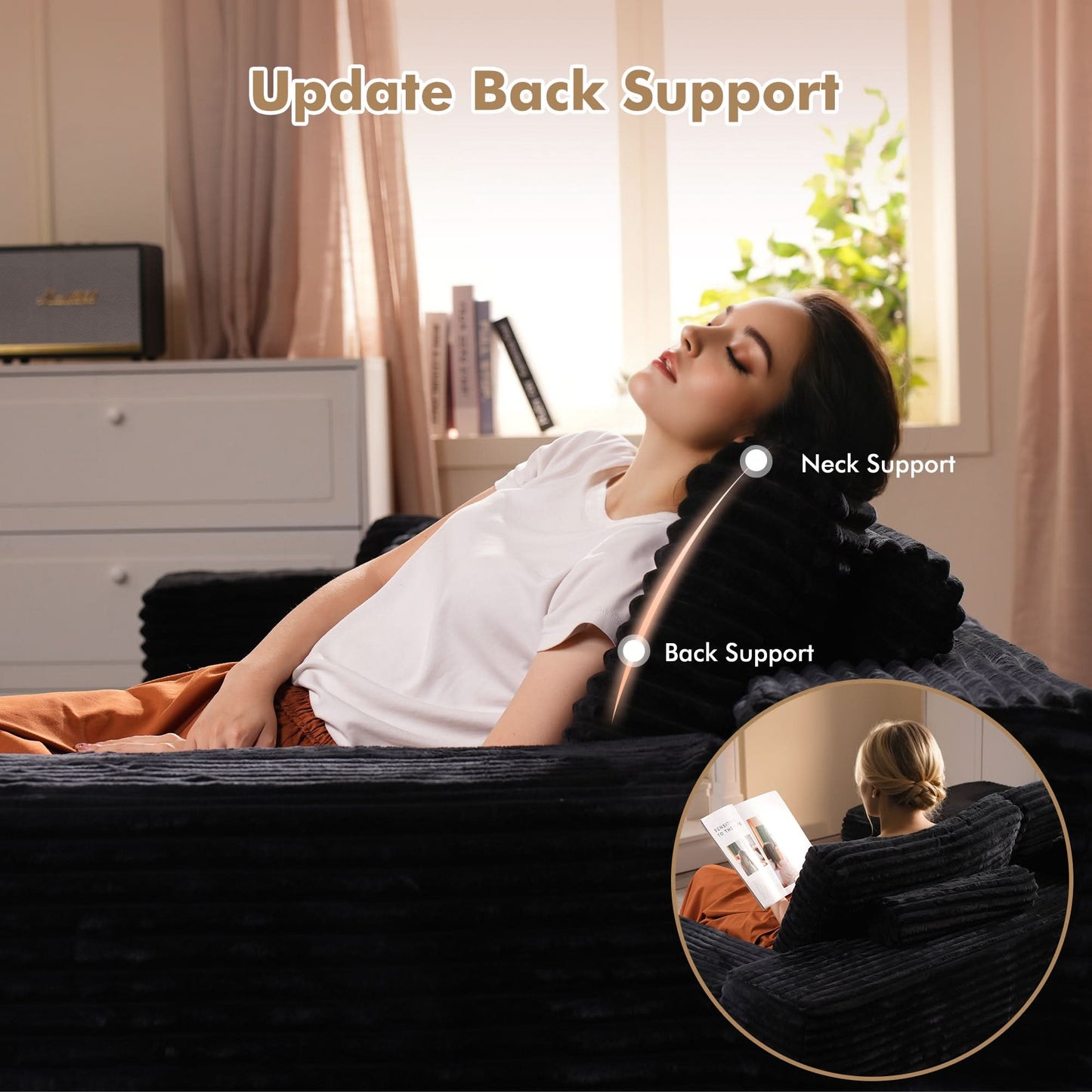 OVIOS Modular Cloud Sofa with Memory Foam, L-Shaped Chaise, Corduroy Upholstery - No Assembly Needed