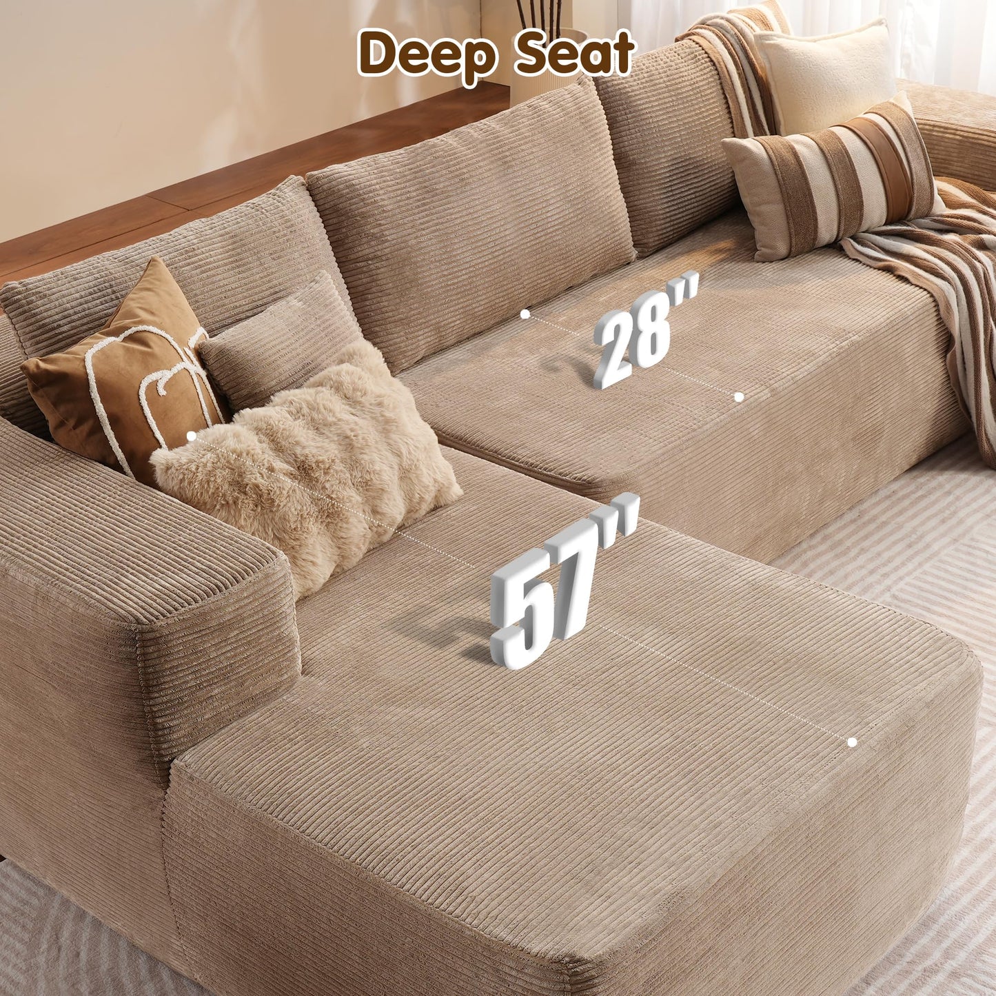 OVIOS 104" L-Shape Modular Couch with Chaise,Corduroy Fabric,No Assembly Required