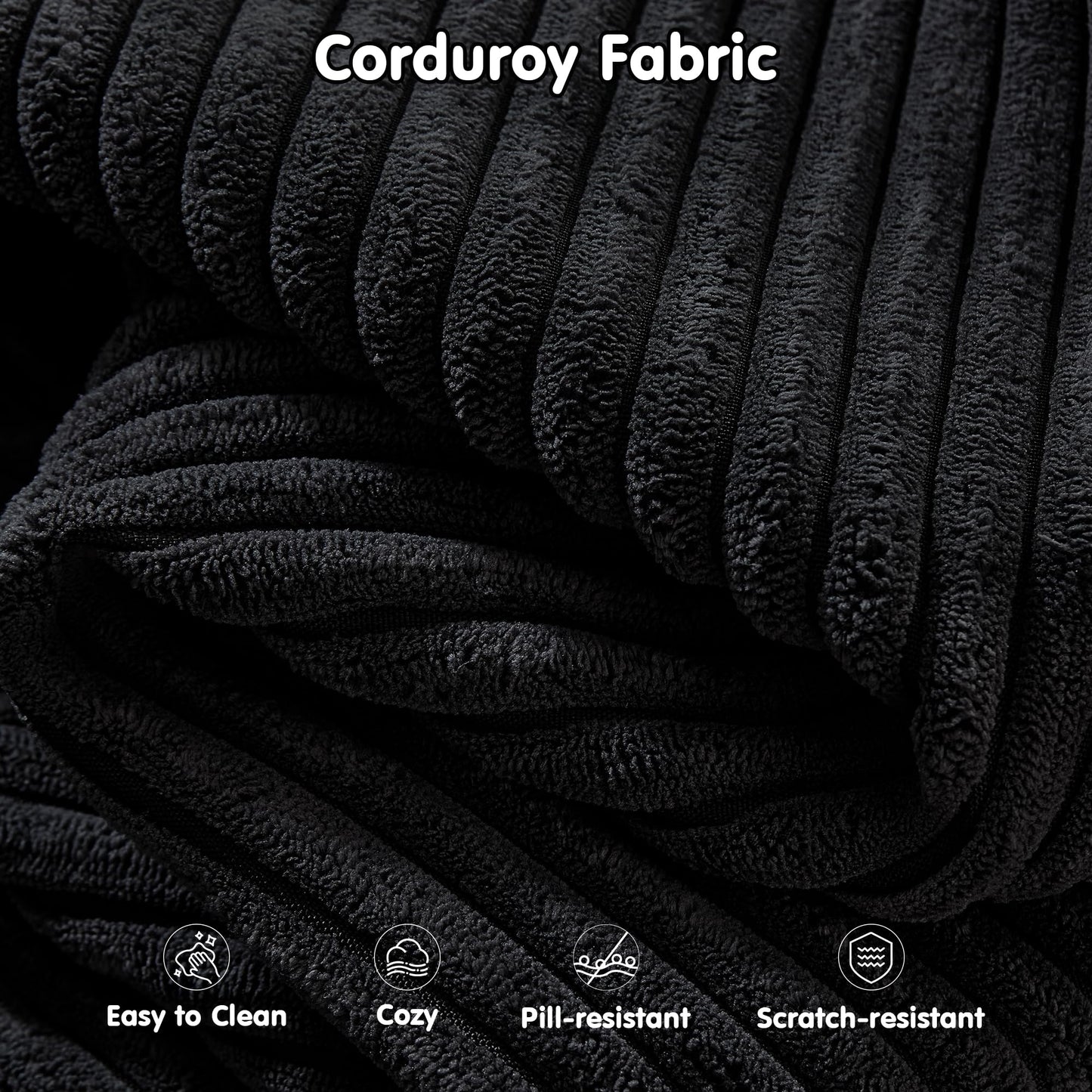 OVIOS 104" L-Shape Modular Couch with Chaise,Corduroy Fabric,No Assembly Required