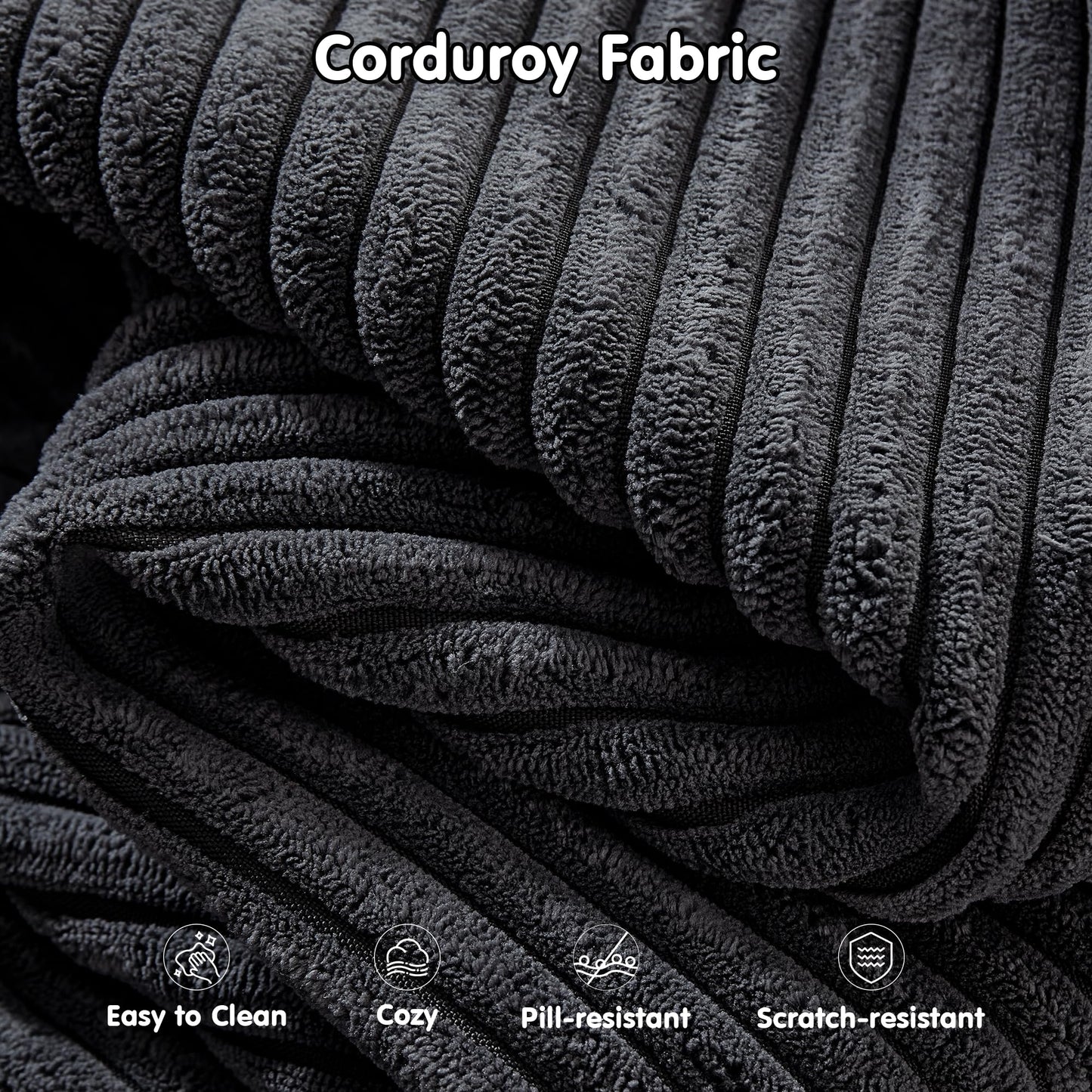 OVIOS 104" L-Shape Modular Couch with Chaise,Corduroy Fabric,No Assembly Required