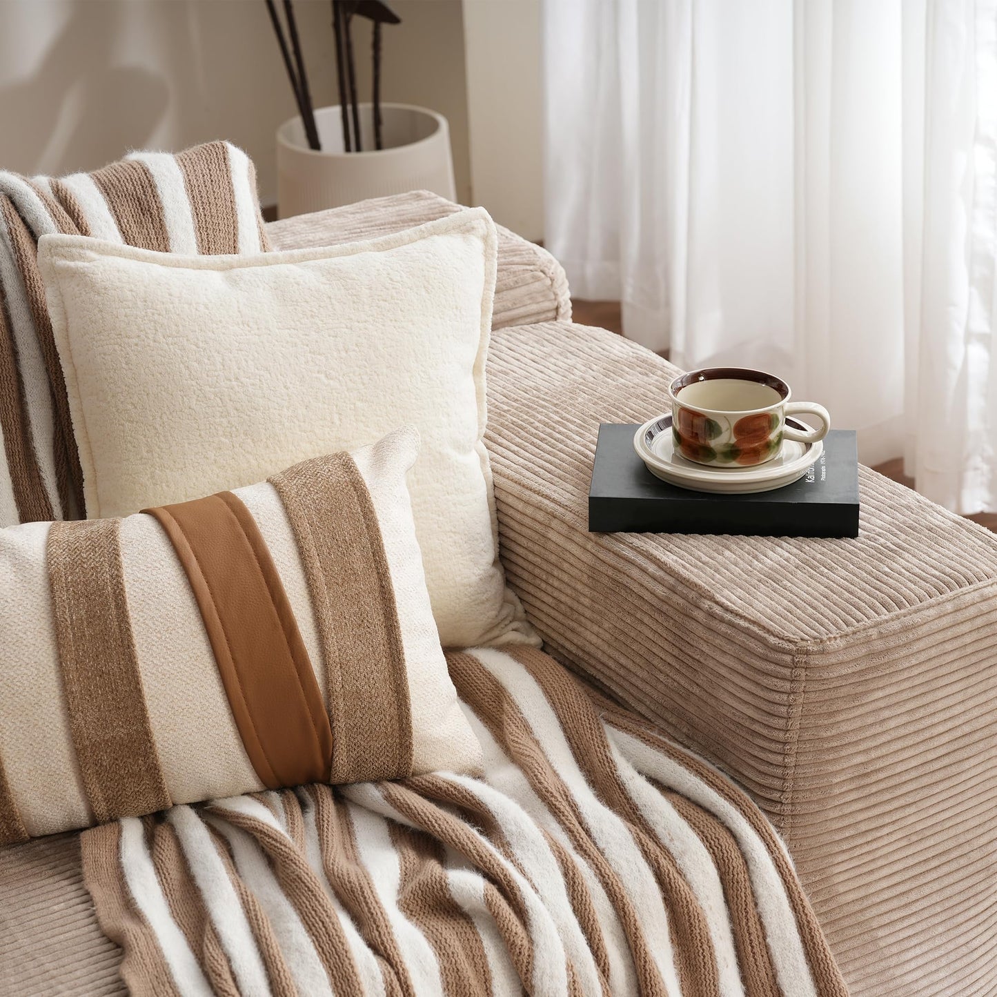 OVIOS 104" L-Shape Modular Couch with Chaise,Corduroy Fabric,No Assembly Required