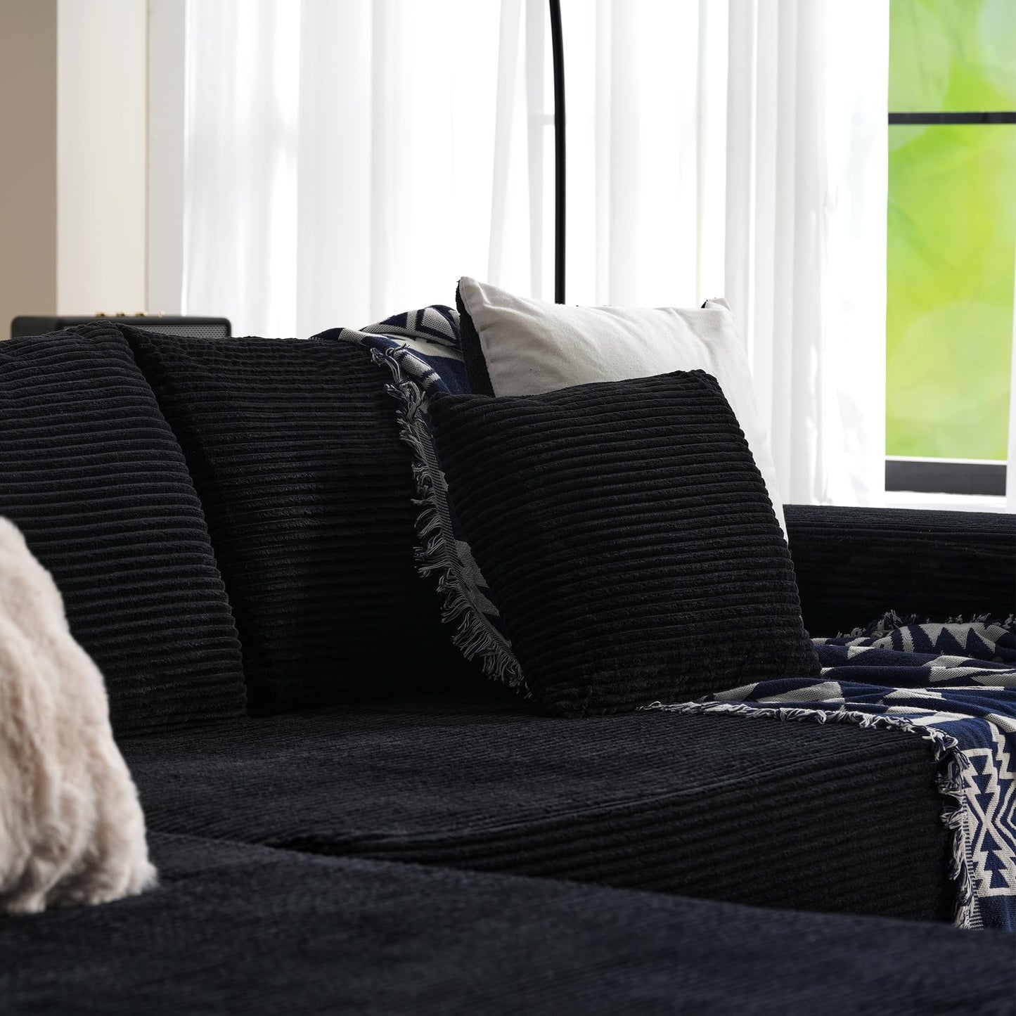 OVIOS 104" L-Shape Modular Couch with Chaise,Corduroy Fabric,No Assembly Required